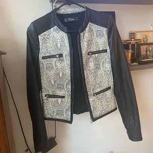 Zara leather w/ jacquard jacket